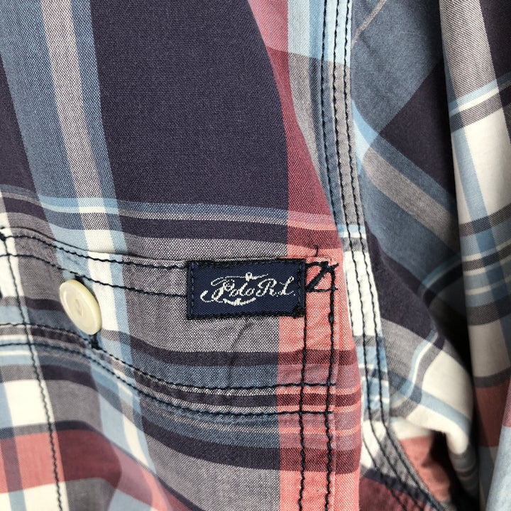 Ralph Lauren POLO RALPH LAUREN long-sleeved button-down check shirt, men's size M cotton navy blue type Vintage Second Hand