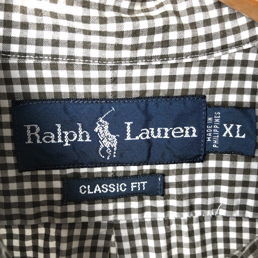 Ralph Lauren Classic Fit Gingham Check Long Sleeve Button-Down Check Shirt, Men's XL cotton brown type Vintage Second Hand