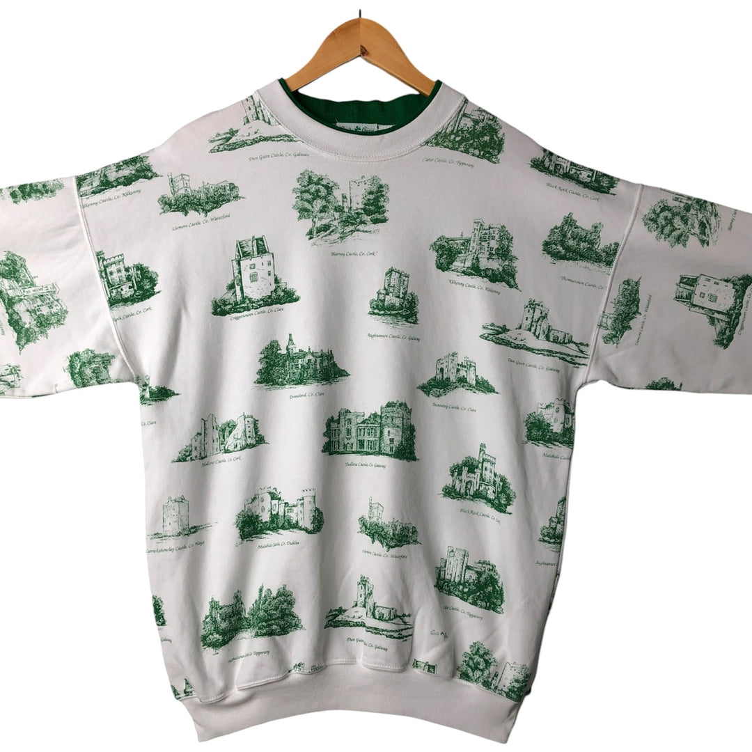 Vintage 90'S Carole Chips all-over print sweatshirt, made in the USA, size L, men's cotton white type Vintage Second Hand
