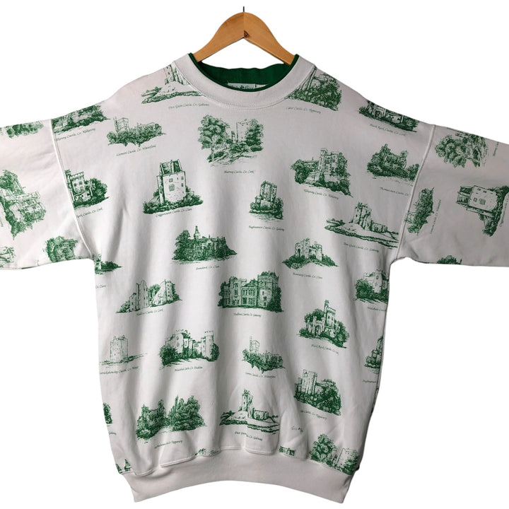 Vintage 90'S Carole Chips all-over print sweatshirt, made in the USA, size L, men's cotton white type Vintage Second Hand