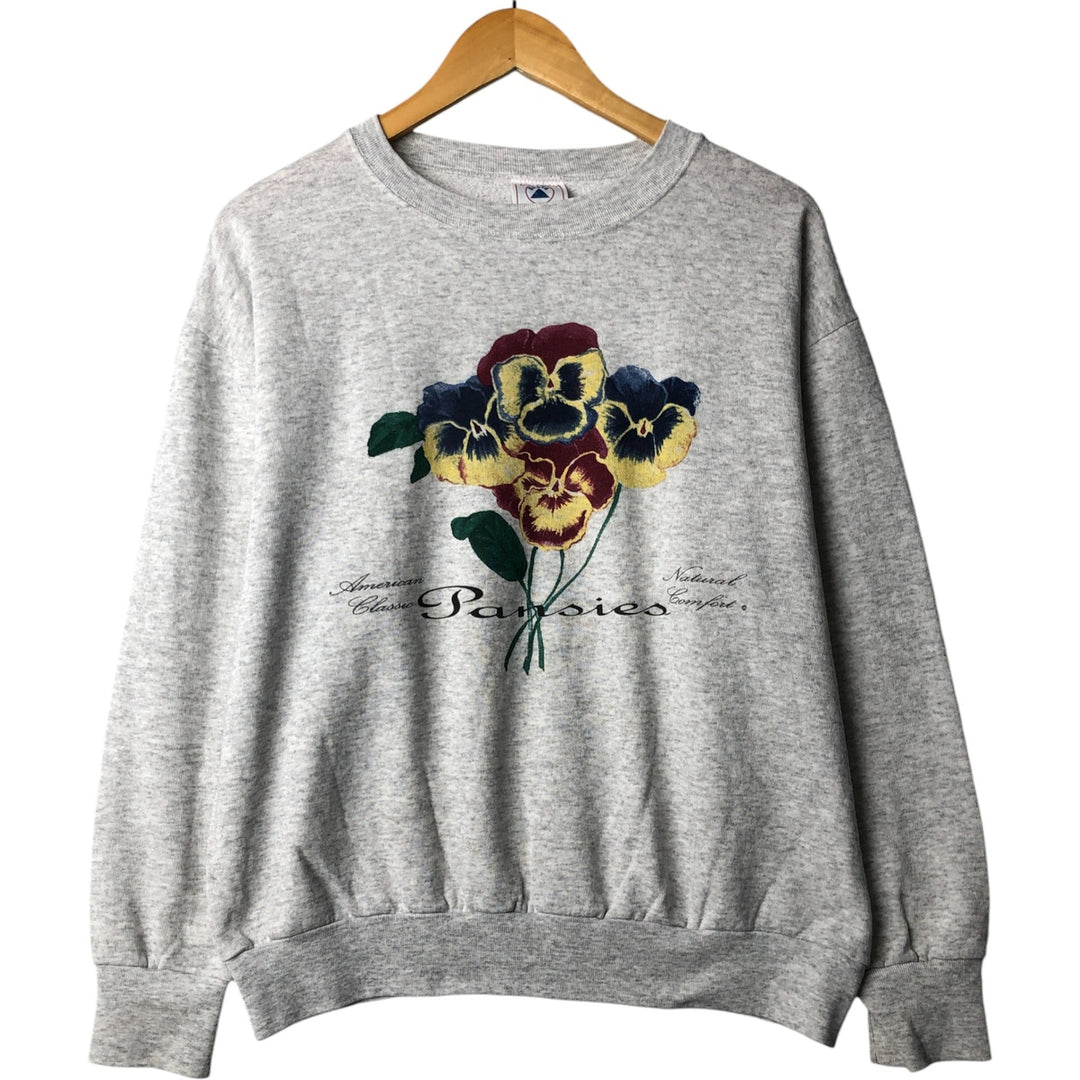 Vintage 90'S Delta floral print sweatshirt, made in the USA, size L, men's cotton gray type Vintage Second Hand
