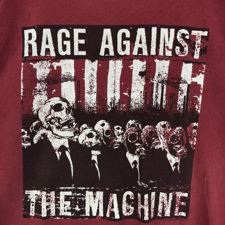 BAY ISLAND RAGE AGAINST THE MACHINE Skull Pattern Band T-Shirt, Men's XXL cotton red type Vintage Second Hand