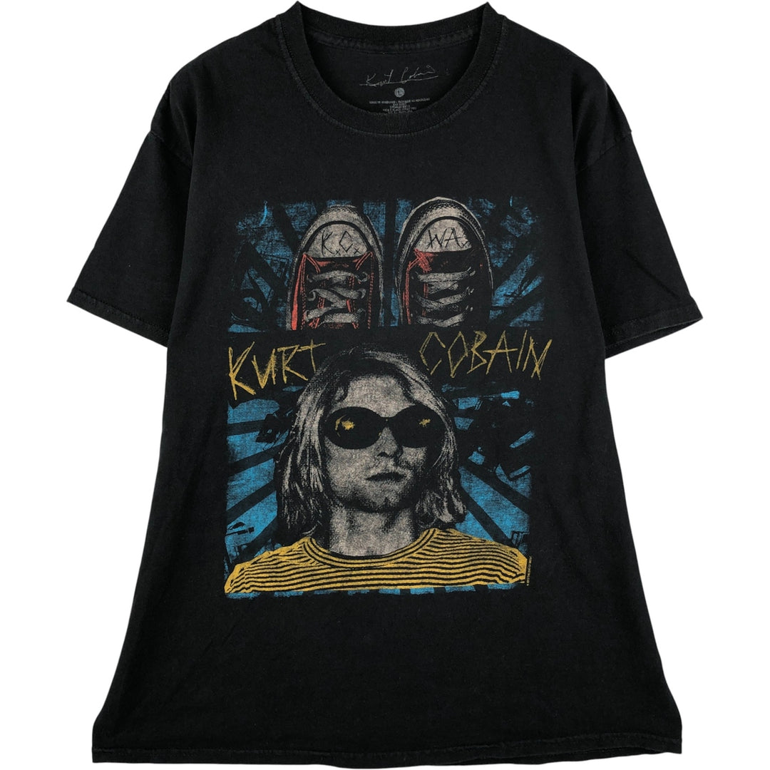 KURT COBAIN band T-shirt, men's size L cotton black type Vintage Second Hand