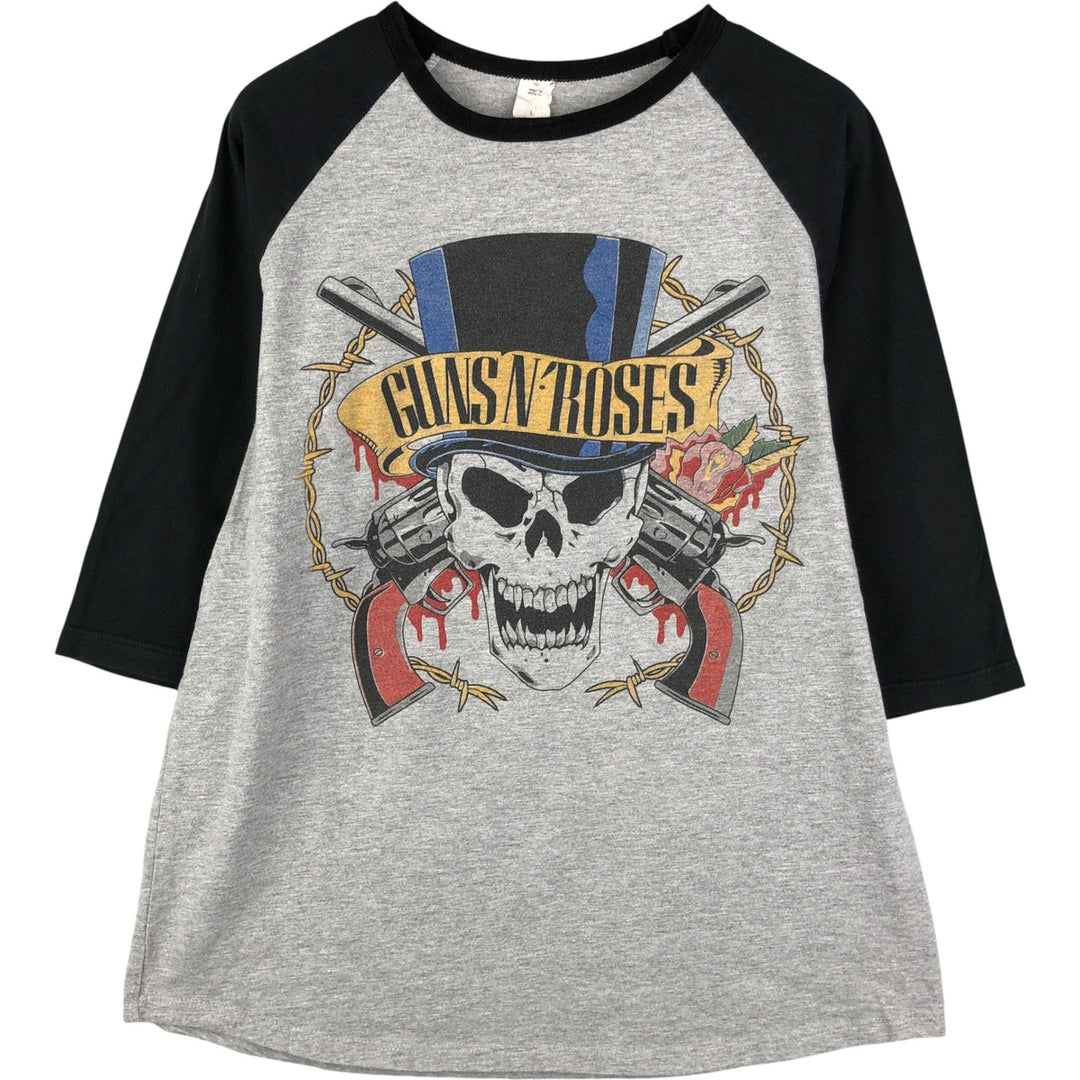 GUNS N' ROSES Skull Pattern Raglan Band T-Shirt, Made in USA, Men's Size L cotton gray type Vintage Second Hand