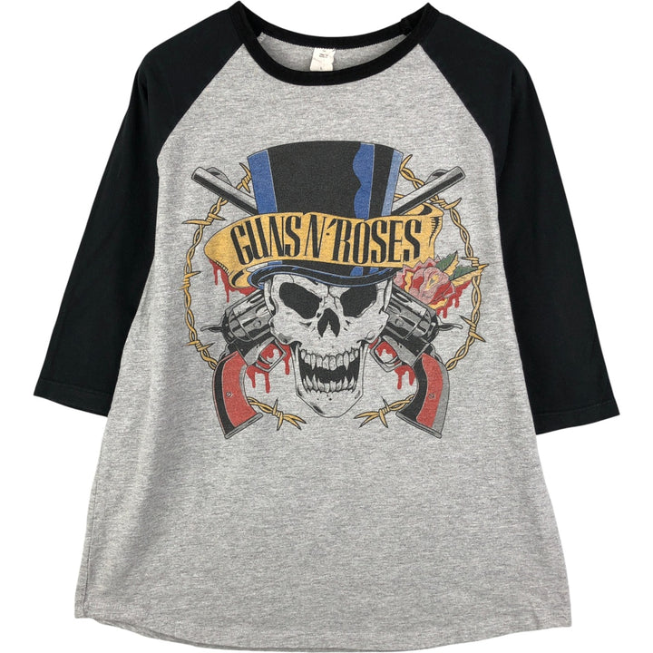 GUNS N' ROSES Skull Pattern Raglan Band T-Shirt, Made in USA, Men's Size L cotton gray type Vintage Second Hand