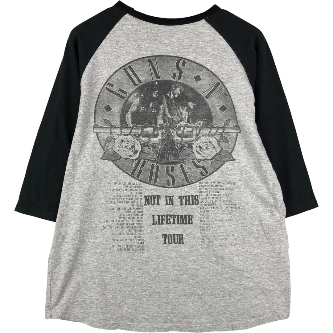 GUNS N' ROSES Skull Pattern Raglan Band T-Shirt, Made in USA, Men's Size L cotton gray type Vintage Second Hand