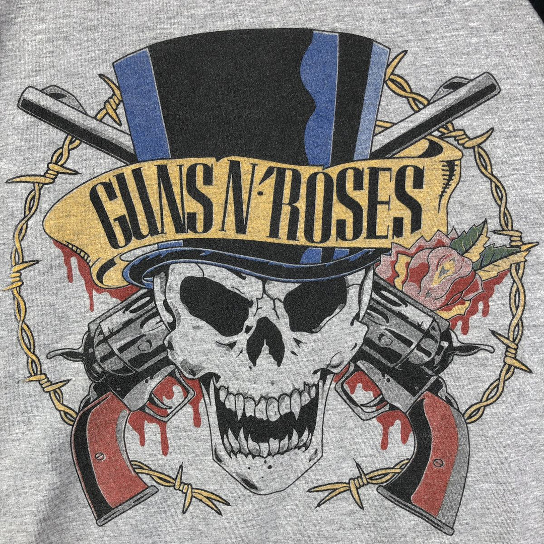 GUNS N' ROSES Skull Pattern Raglan Band T-Shirt, Made in USA, Men's Size L cotton gray type Vintage Second Hand