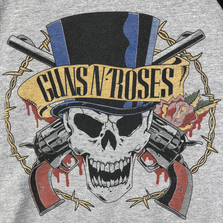 GUNS N' ROSES Skull Pattern Raglan Band T-Shirt, Made in USA, Men's Size L cotton gray type Vintage Second Hand