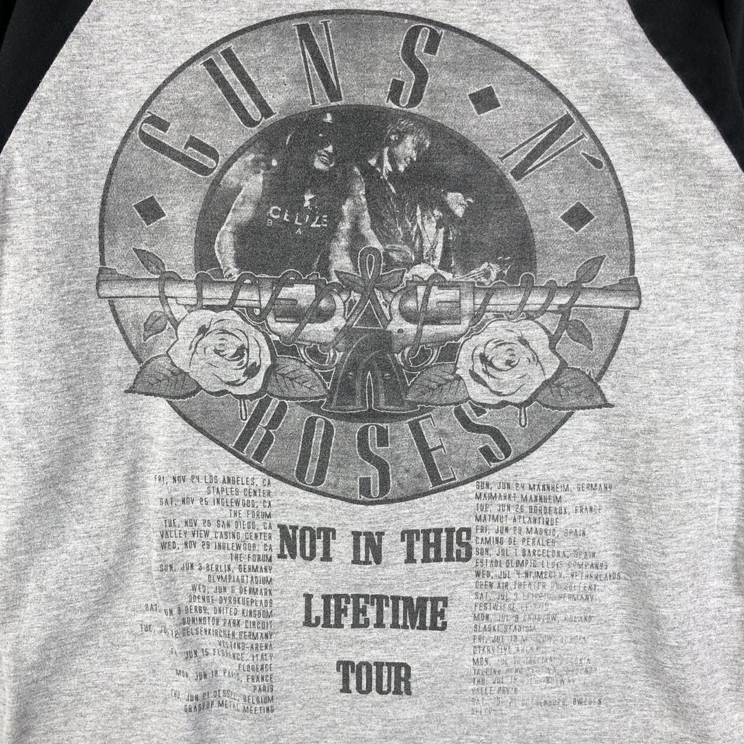 GUNS N' ROSES Skull Pattern Raglan Band T-Shirt, Made in USA, Men's Size L cotton gray type Vintage Second Hand