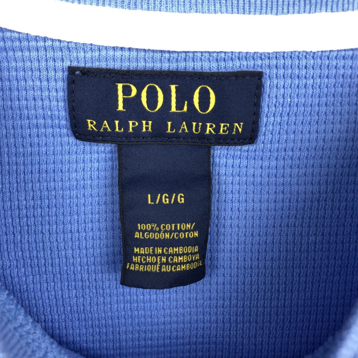 Ralph Lauren POLO RALPH LAUREN Thermal Ron T Waffle Men's L size cotton Blue type light blue Vintage Second Hand