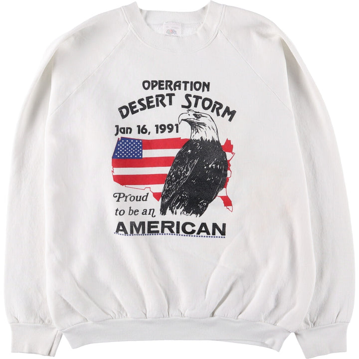 Vintage 1980'S FRUIT OF THE LOOM eagle print sweatshirt, made in the USA, men's size XL cotton white type Vintage Second Hand