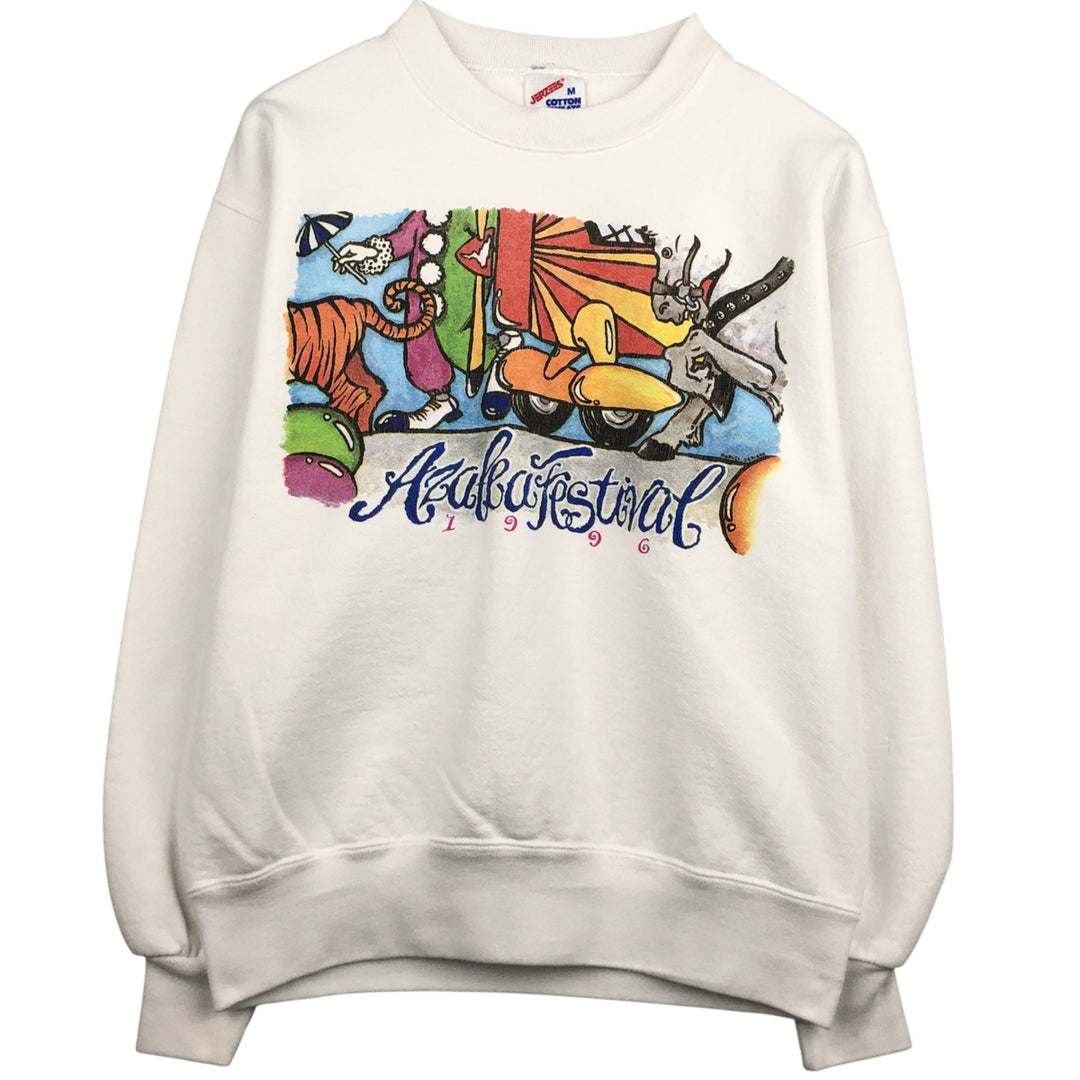 Vintage 90'S Jerzees printed sweatshirt, made in the USA, size M, men's cotton white type Vintage Second Hand