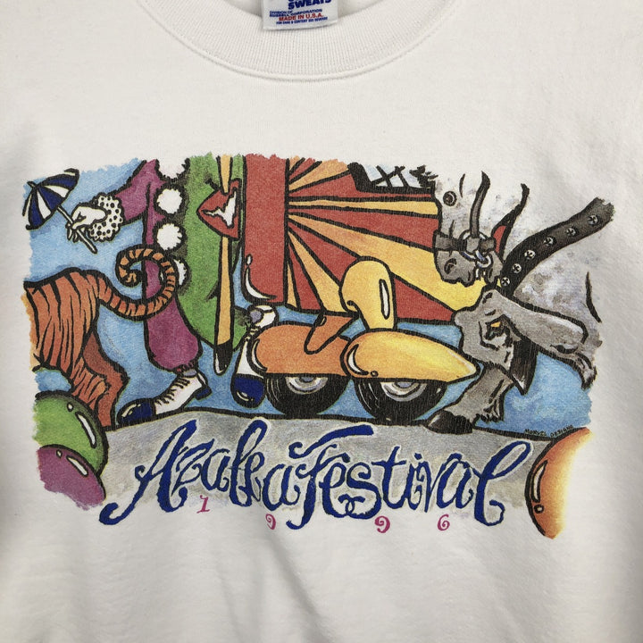 Vintage 90'S Jerzees printed sweatshirt, made in the USA, size M, men's cotton white type Vintage Second Hand