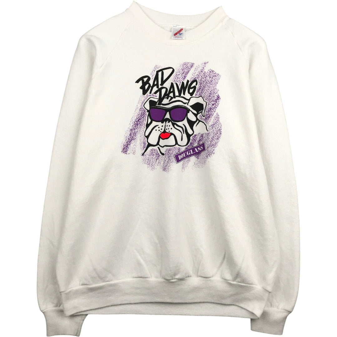 Vintage 90'S Jerzees dog print sweatshirt, made in the USA, men's size XL cotton white type Vintage Second Hand