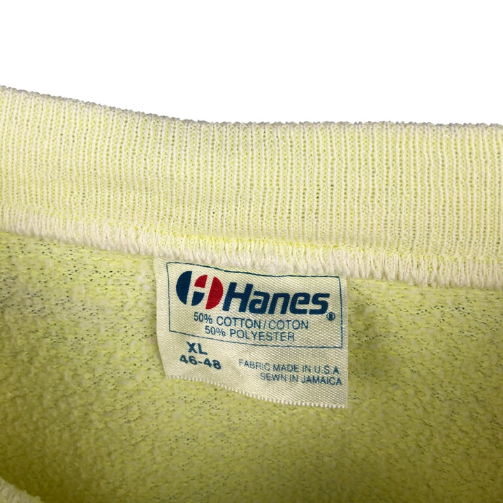 Vintage 80'S Hanes Blue Tag Printed Sweatshirt, Made in USA, Men's XL cotton lemon yellow Vintage Second Hand