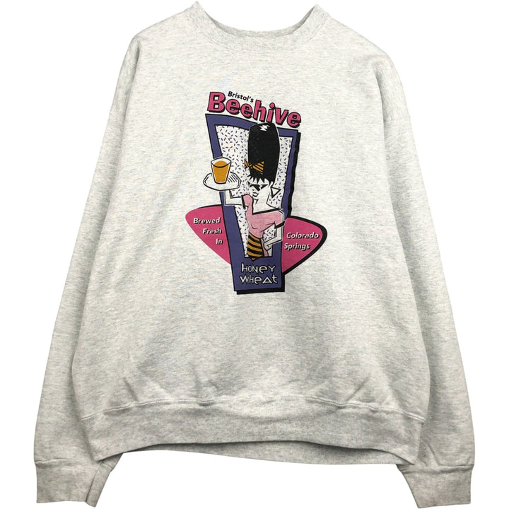 90'S Fruit of the Loom printed sweatshirt, made in the USA, men's XL size, vintage cotton gray type Vintage Second Hand