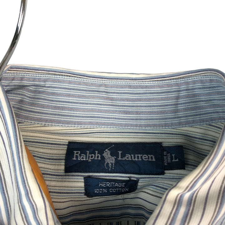 Ralph Lauren Heritage Long Sleeve Button-Down Striped Shirt, Men's Size L cotton Blue type light blue Vintage Second Hand