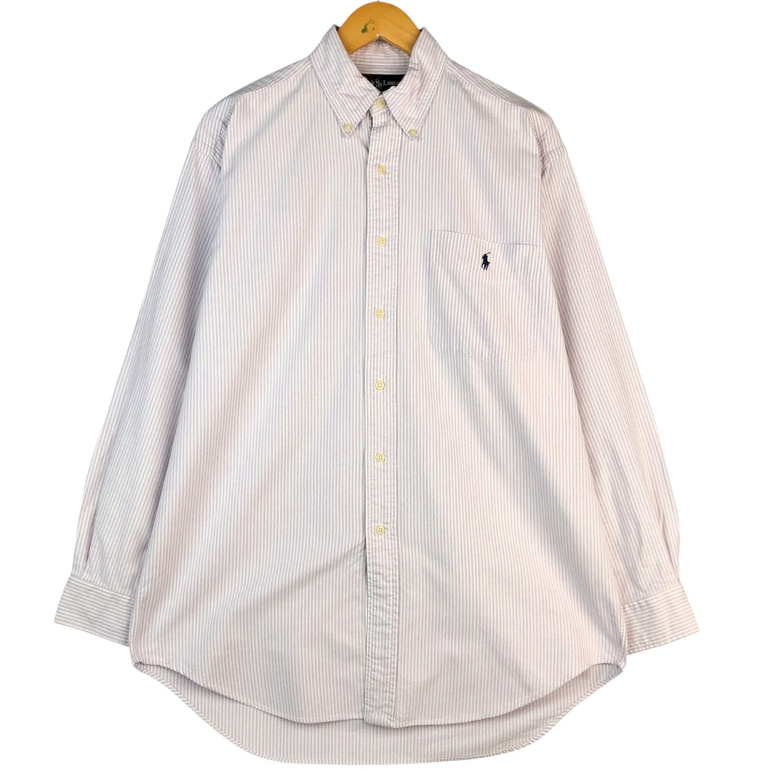 Ralph Lauren Big Shirt, Long Sleeve Button-Down Striped Shirt, Men's Size Small cotton purple type Vintage Second Hand
