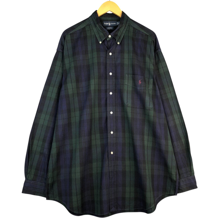 Ralph Lauren Big Shirt, Blackwatch Check, Short Sleeve Button-Down Check Shirt, Men's XL cotton Green type dark green Vintage Second Hand