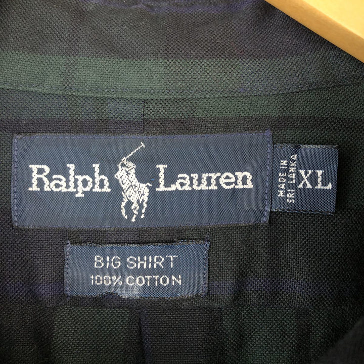 Ralph Lauren Big Shirt, Blackwatch Check, Short Sleeve Button-Down Check Shirt, Men's XL cotton Green type dark green Vintage Second Hand