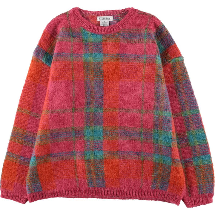 Vintage 90'S Gallagher Check Pattern Mohair Blend Acrylic Knit Sweater, Women's Size XL acrylic pink type Vintage Second Hand