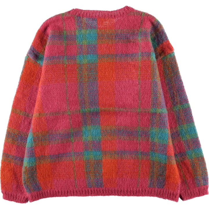 Vintage 90'S Gallagher Check Pattern Mohair Blend Acrylic Knit Sweater, Women's Size XL acrylic pink type Vintage Second Hand