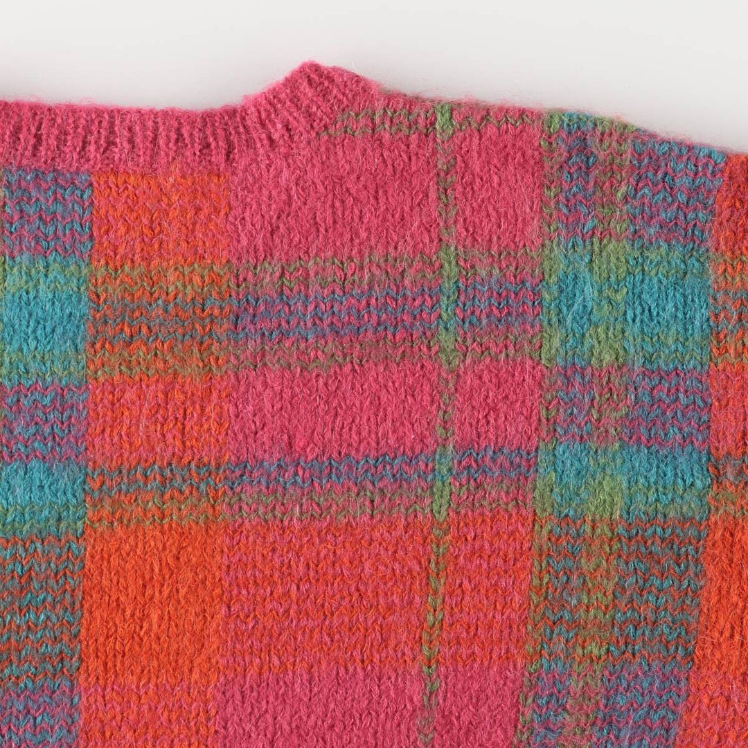 Vintage 90'S Gallagher Check Pattern Mohair Blend Acrylic Knit Sweater, Women's Size XL acrylic pink type Vintage Second Hand