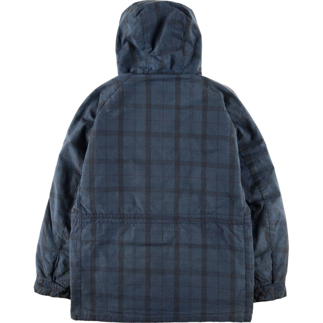 Barbour Check Pattern Oil-Free Padded Parka Puffer Jacket, Men's Size L, 3 Warrant Waxed cotton navy blue type Vintage Second Hand
