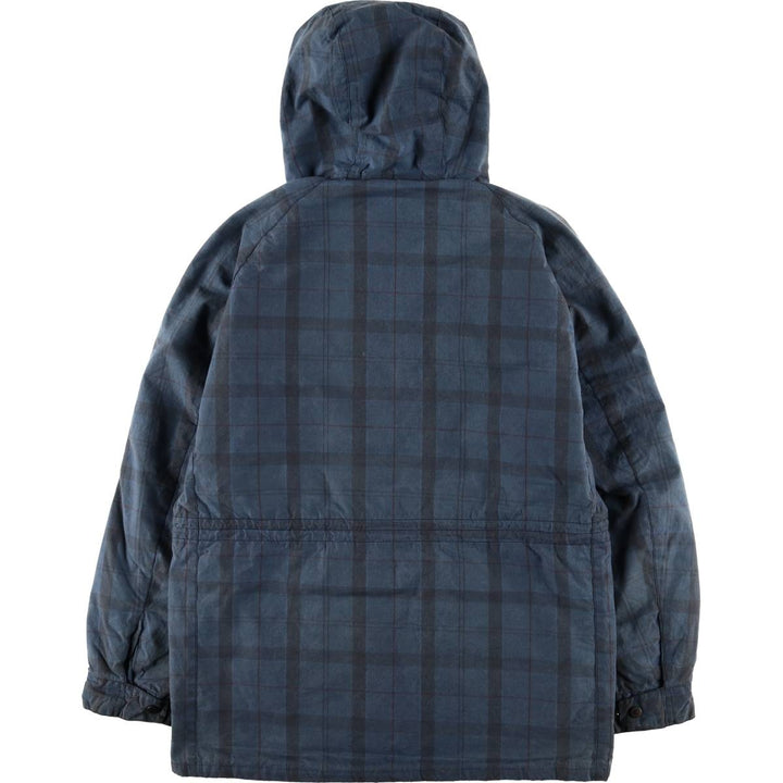Barbour Check Pattern Oil-Free Padded Parka Puffer Jacket, Men's Size L, 3 Warrant Waxed cotton navy blue type Vintage Second Hand