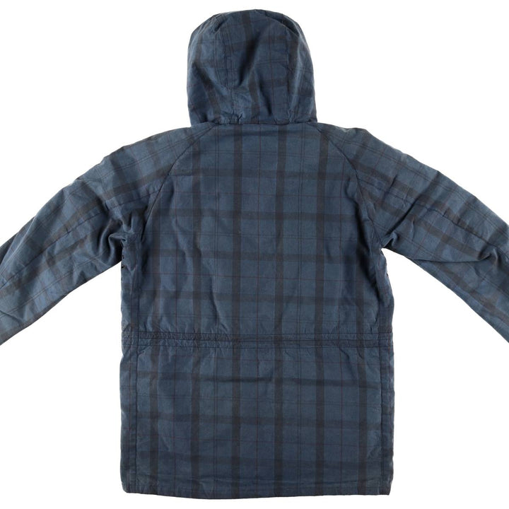 Barbour Check Pattern Oil-Free Padded Parka Puffer Jacket, Men's Size L, 3 Warrant Waxed cotton navy blue type Vintage Second Hand