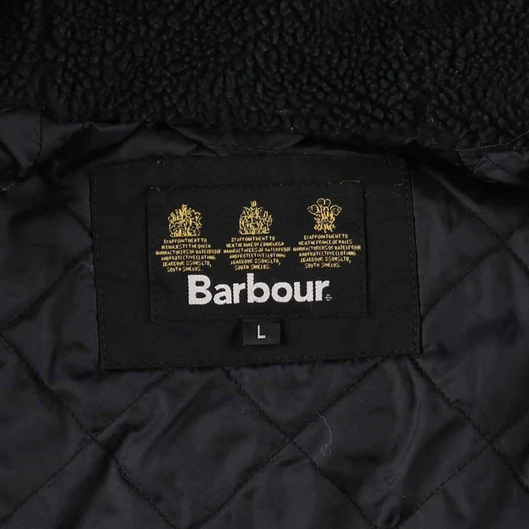 Barbour Check Pattern Oil-Free Padded Parka Puffer Jacket, Men's Size L, 3 Warrant Waxed cotton navy blue type Vintage Second Hand