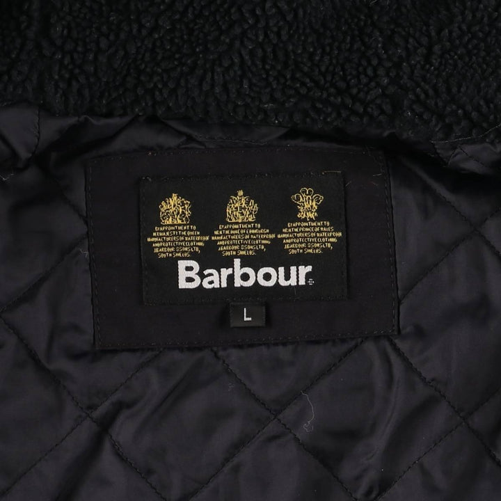 Barbour Check Pattern Oil-Free Padded Parka Puffer Jacket, Men's Size L, 3 Warrant Waxed cotton navy blue type Vintage Second Hand