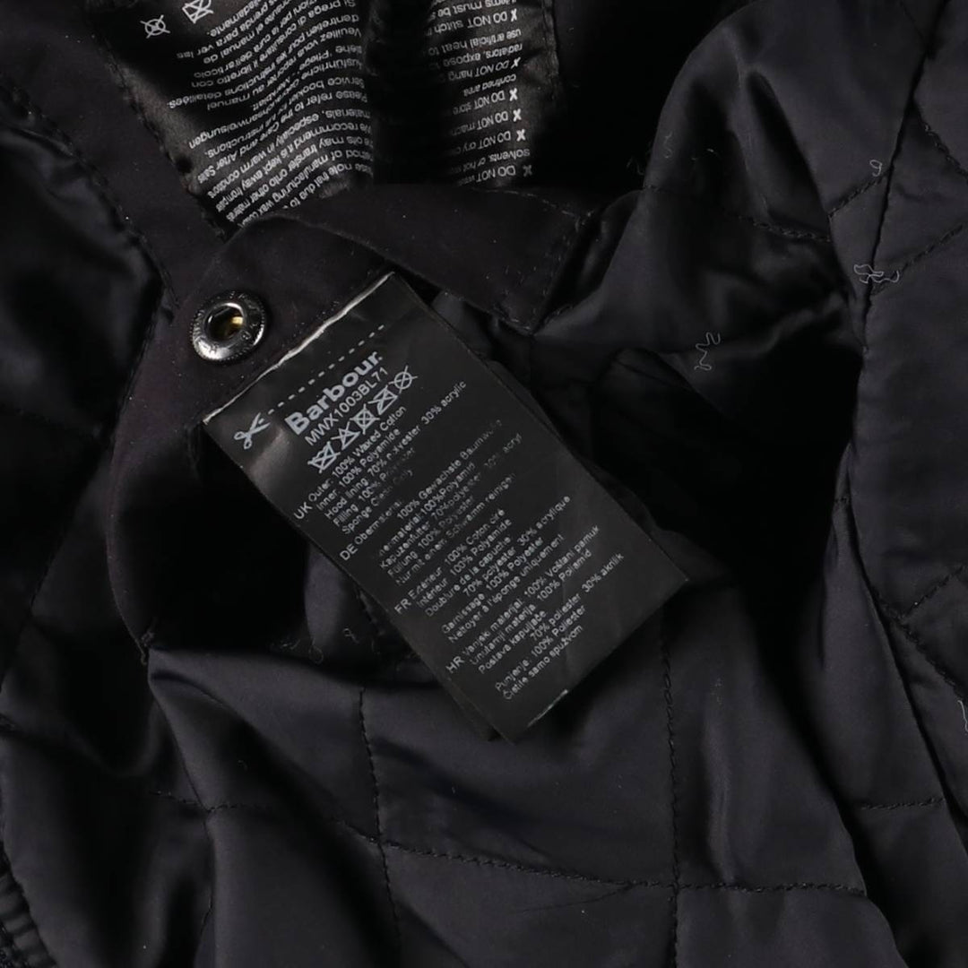 Barbour Check Pattern Oil-Free Padded Parka Puffer Jacket, Men's Size L, 3 Warrant Waxed cotton navy blue type Vintage Second Hand