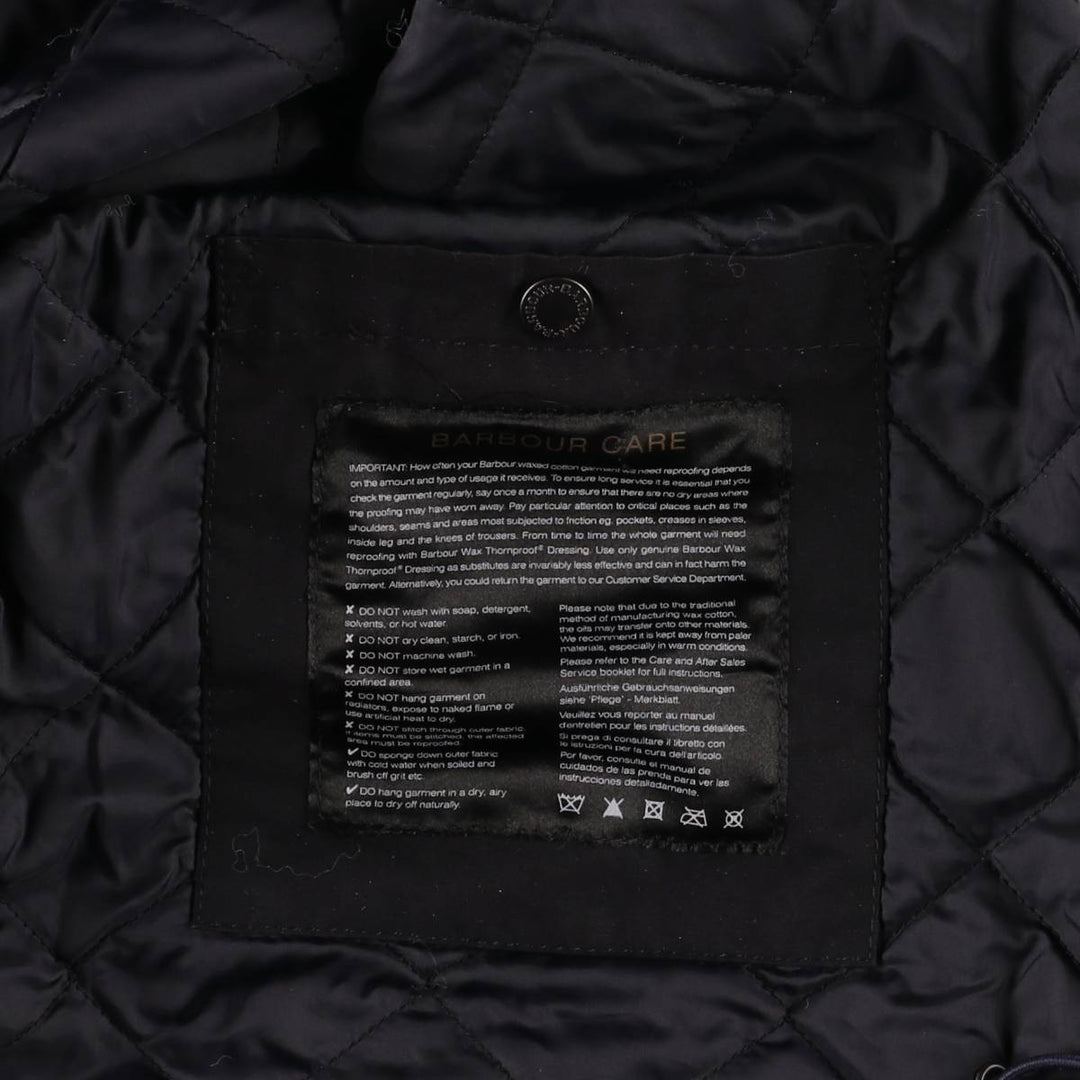 Barbour Check Pattern Oil-Free Padded Parka Puffer Jacket, Men's Size L, 3 Warrant Waxed cotton navy blue type Vintage Second Hand