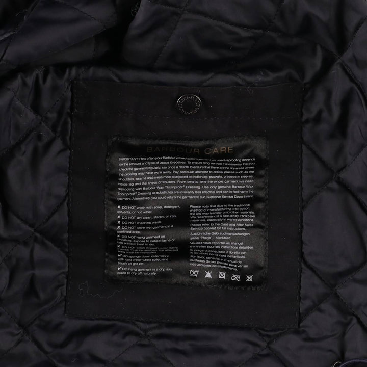 Barbour Check Pattern Oil-Free Padded Parka Puffer Jacket, Men's Size L, 3 Warrant Waxed cotton navy blue type Vintage Second Hand