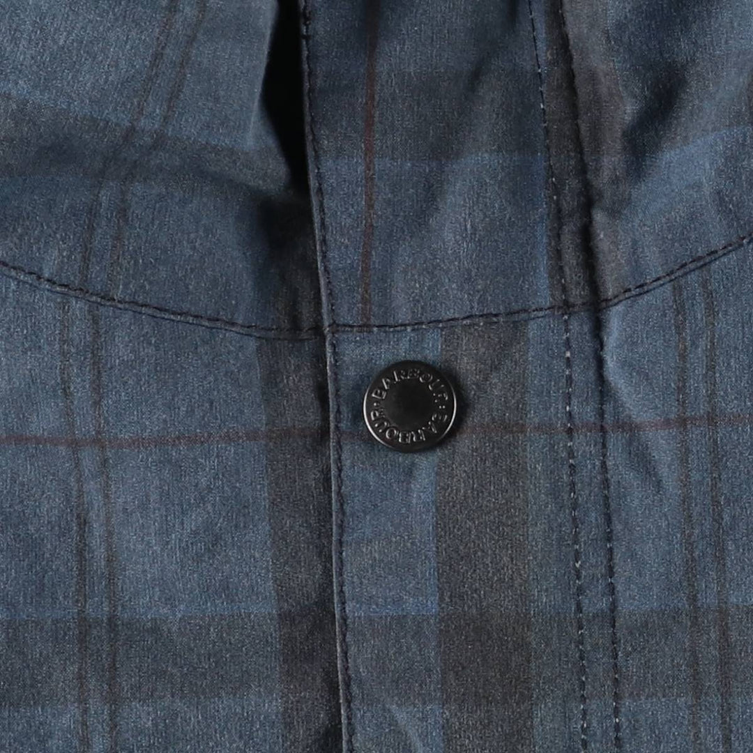 Barbour Check Pattern Oil-Free Padded Parka Puffer Jacket, Men's Size L, 3 Warrant Waxed cotton navy blue type Vintage Second Hand