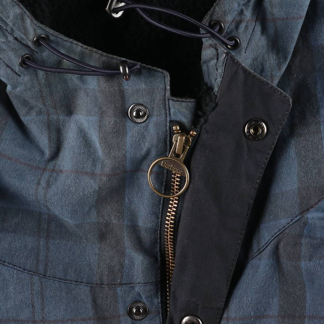 Barbour Check Pattern Oil-Free Padded Parka Puffer Jacket, Men's Size L, 3 Warrant Waxed cotton navy blue type Vintage Second Hand