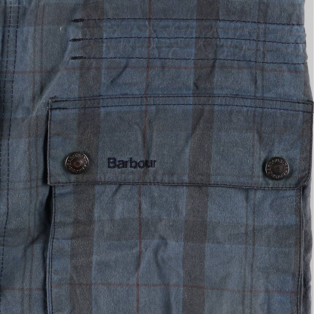 Barbour Check Pattern Oil-Free Padded Parka Puffer Jacket, Men's Size L, 3 Warrant Waxed cotton navy blue type Vintage Second Hand