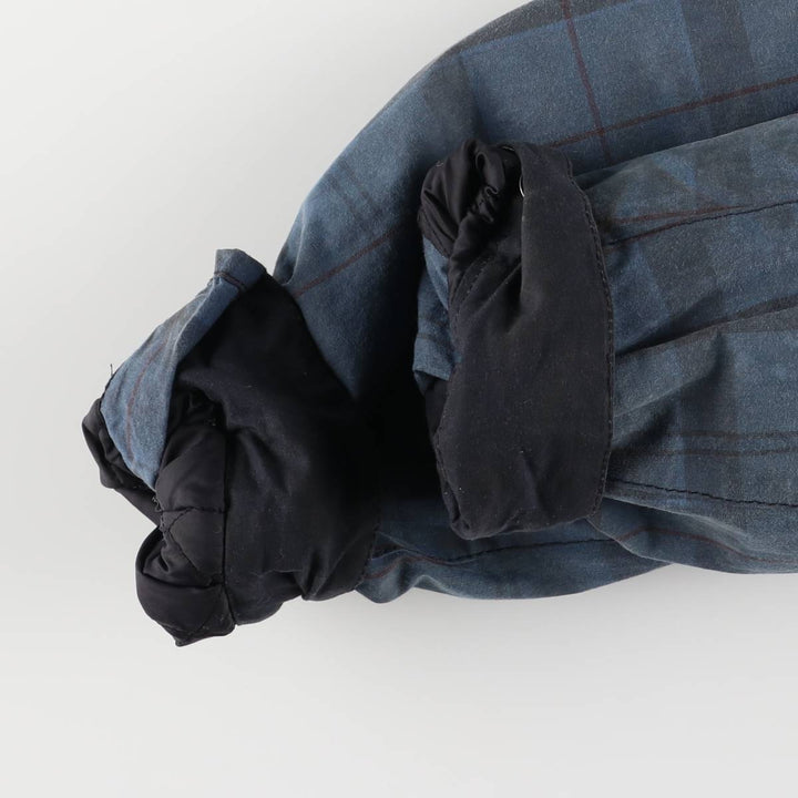 Barbour Check Pattern Oil-Free Padded Parka Puffer Jacket, Men's Size L, 3 Warrant Waxed cotton navy blue type Vintage Second Hand