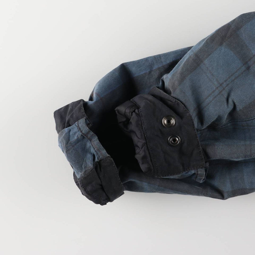 Barbour Check Pattern Oil-Free Padded Parka Puffer Jacket, Men's Size L, 3 Warrant Waxed cotton navy blue type Vintage Second Hand