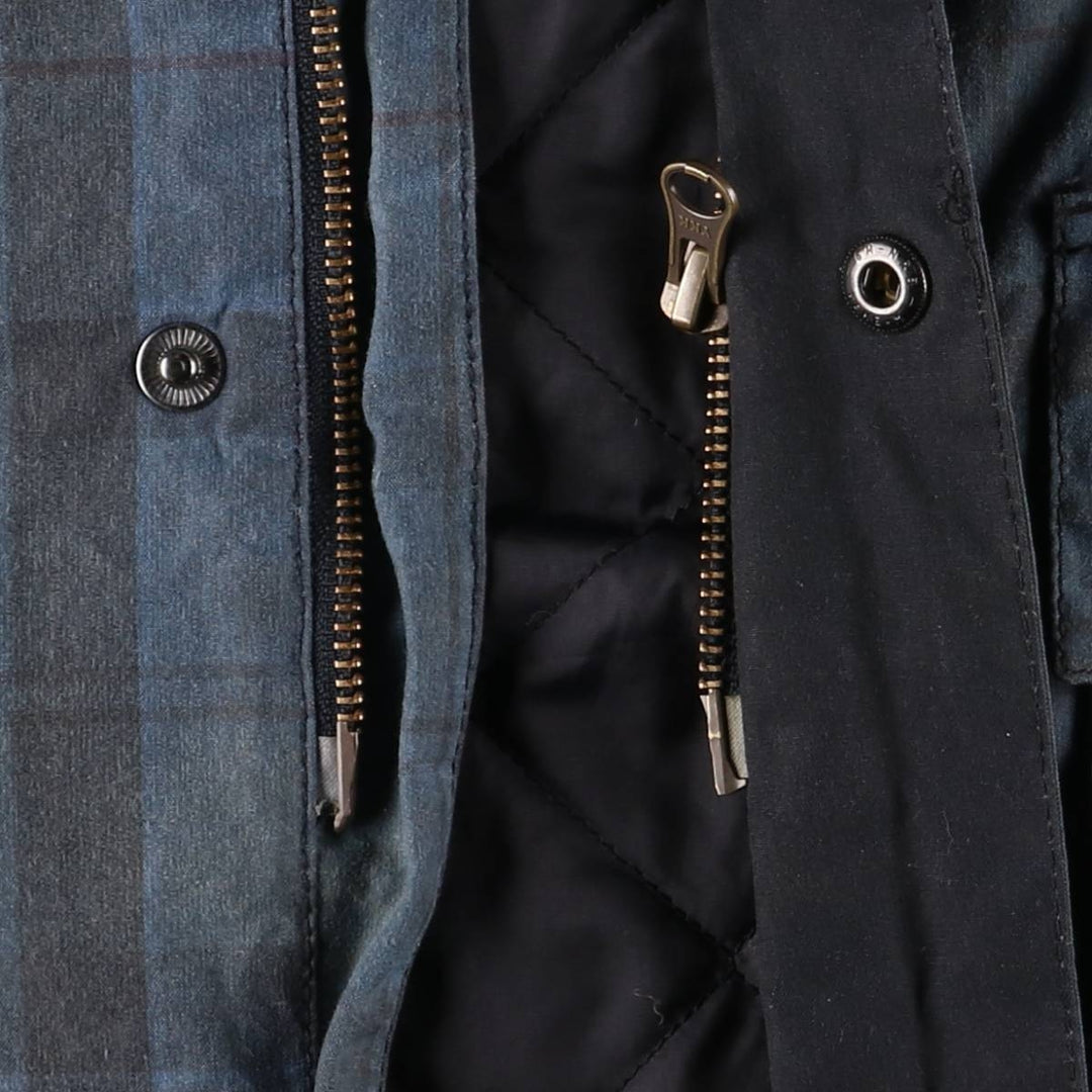 Barbour Check Pattern Oil-Free Padded Parka Puffer Jacket, Men's Size L, 3 Warrant Waxed cotton navy blue type Vintage Second Hand
