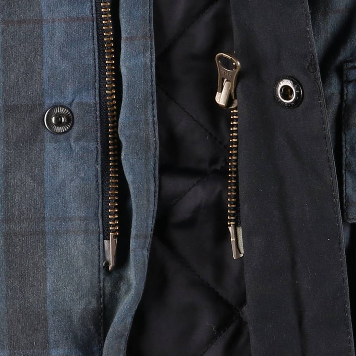 Barbour Check Pattern Oil-Free Padded Parka Puffer Jacket, Men's Size L, 3 Warrant Waxed cotton navy blue type Vintage Second Hand