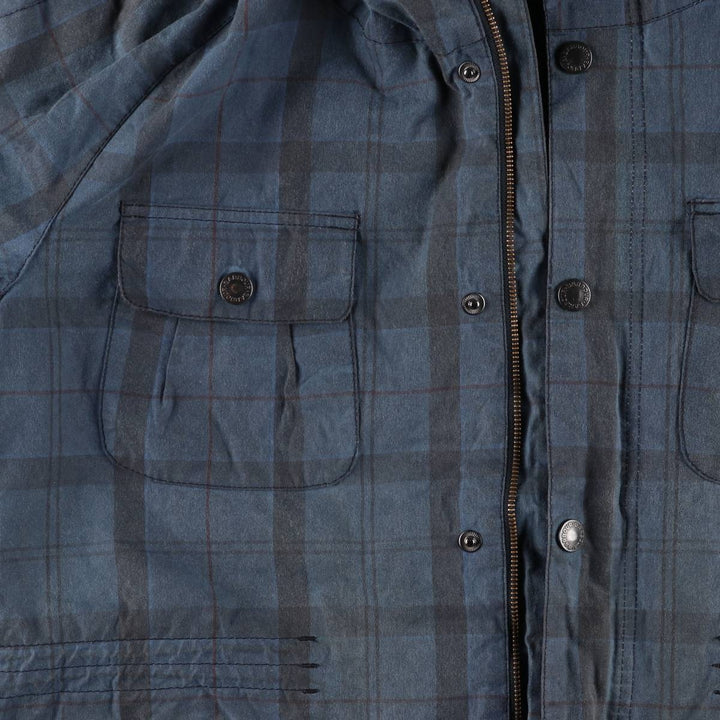 Barbour Check Pattern Oil-Free Padded Parka Puffer Jacket, Men's Size L, 3 Warrant Waxed cotton navy blue type Vintage Second Hand