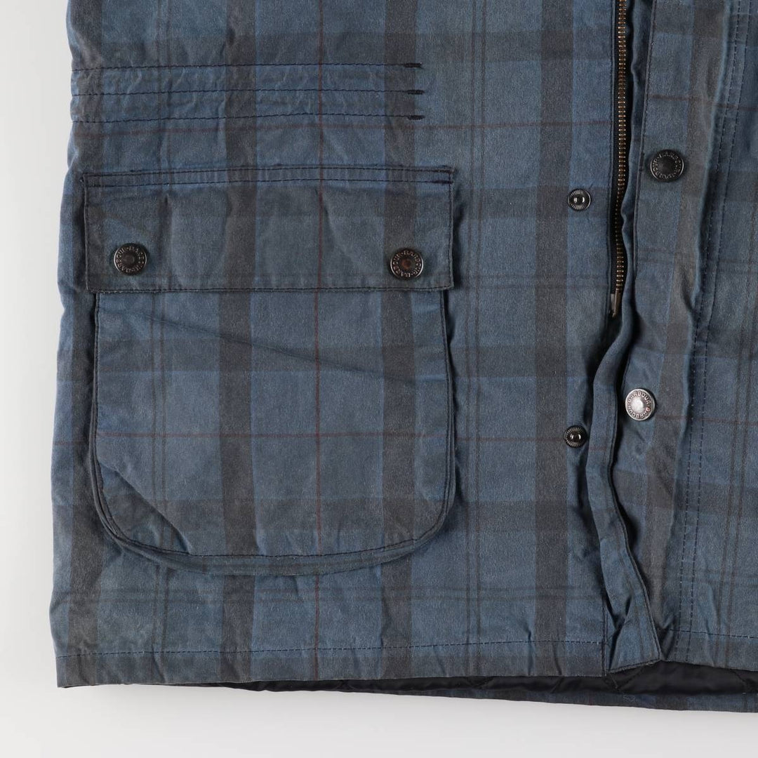 Barbour Check Pattern Oil-Free Padded Parka Puffer Jacket, Men's Size L, 3 Warrant Waxed cotton navy blue type Vintage Second Hand