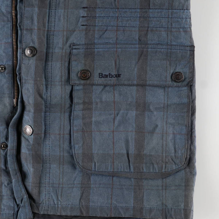 Barbour Check Pattern Oil-Free Padded Parka Puffer Jacket, Men's Size L, 3 Warrant Waxed cotton navy blue type Vintage Second Hand