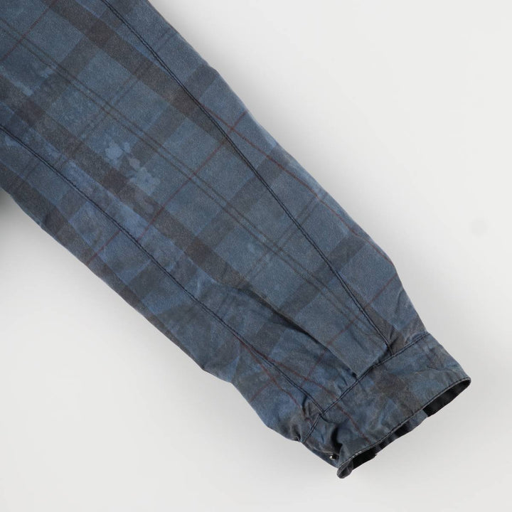Barbour Check Pattern Oil-Free Padded Parka Puffer Jacket, Men's Size L, 3 Warrant Waxed cotton navy blue type Vintage Second Hand