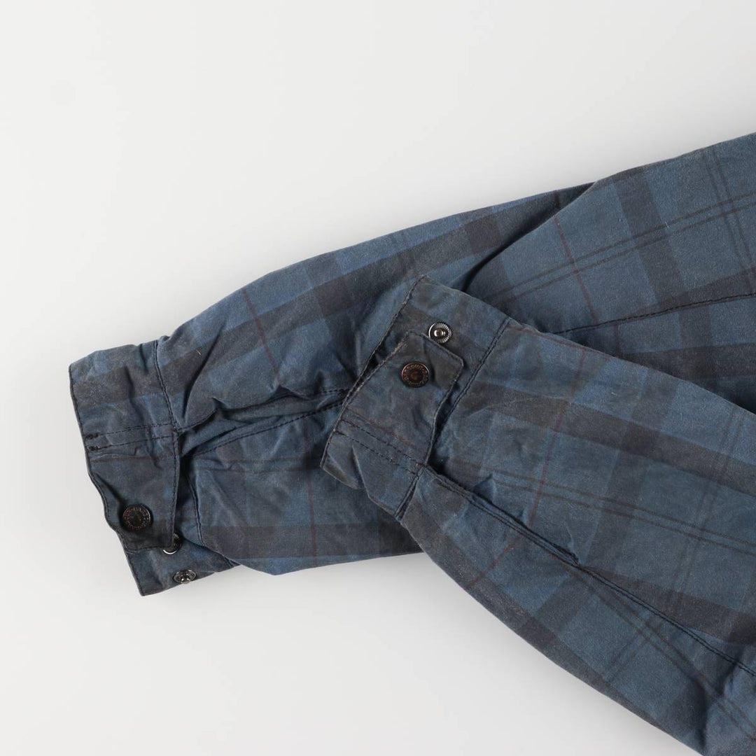 Barbour Check Pattern Oil-Free Padded Parka Puffer Jacket, Men's Size L, 3 Warrant Waxed cotton navy blue type Vintage Second Hand