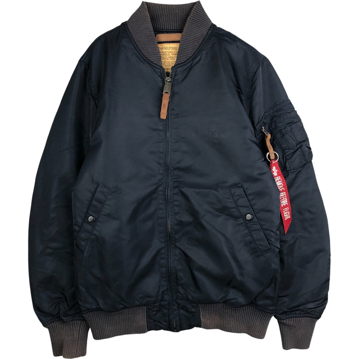 Civilian Alpha MA-1 style padded military flight jacket, men's size small Nylon navy blue type Vintage Second Hand