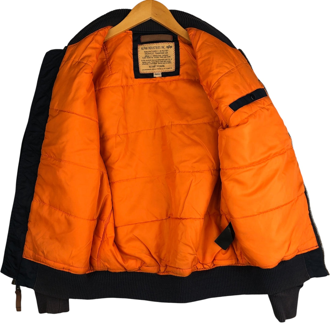 Civilian Alpha MA-1 style padded military flight jacket, men's size small Nylon navy blue type Vintage Second Hand