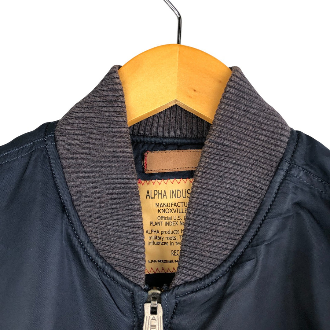 Civilian Alpha MA-1 style padded military flight jacket, men's size small Nylon navy blue type Vintage Second Hand